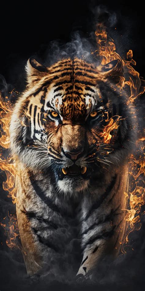 Tiger, Fire, Predator, Angry (4320x7680) - Desktop & Mobile Wallpaper