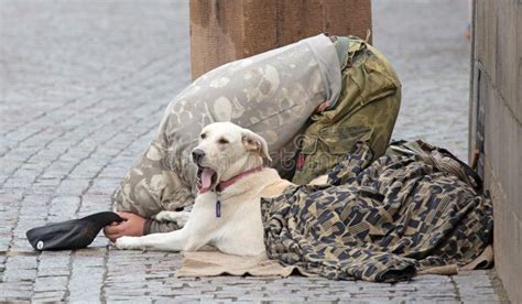 Beggar with Dog Begging for Alms on the Street in Prague Editorial Stock Photo - Image of social ...