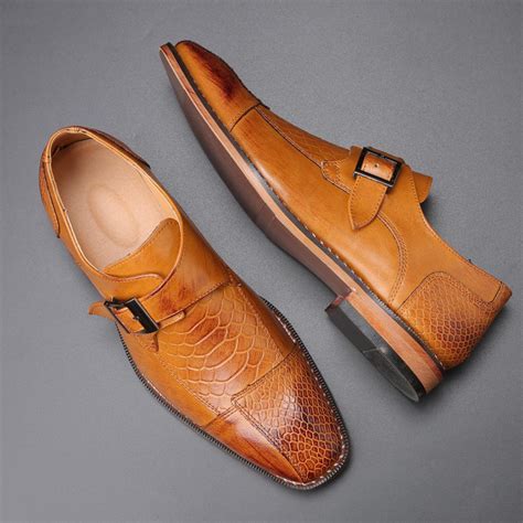 Brown Blunt Buckle Monk Strap Classy Mens Loafers Dress Shoes ...