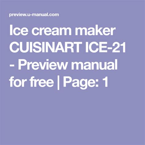 Cuisinart Ice Cream Maker Instruction Manual