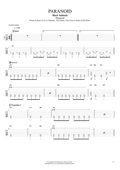 Paranoid Tab by Black Sabbath (Guitar Pro) - Guitars, Bass & Backing Track | mySongBook