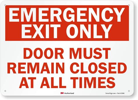 Buy "Emergency Exit Only - Door Must Remain Closed at All Times" Sign by SmartSign | 14" x 10 ...