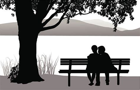 Silhouette Of Romantic Couple Sitting Park Bench Together Illustrations, Royalty-Free Vector ...