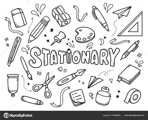 Stationary Set Vector Illustration Drawing Design Concept Stock Vector ...