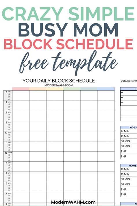 Best block schedule template for moms with young kids. Free block ...