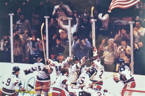 Lot Detail - Miracle On Ice 1980 Team USA Signed & Framed 16x20 Celebration Photo