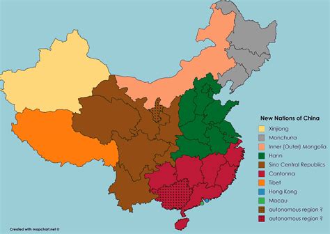 'New Nations of China' Map with color key