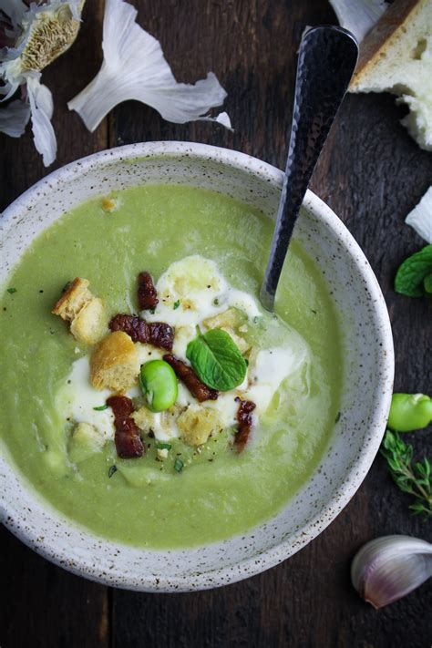 Ingredient of the Week: Fava Beans // Fava Bean Soup with Mascarpone, Mint, and Pancetta - Katie ...