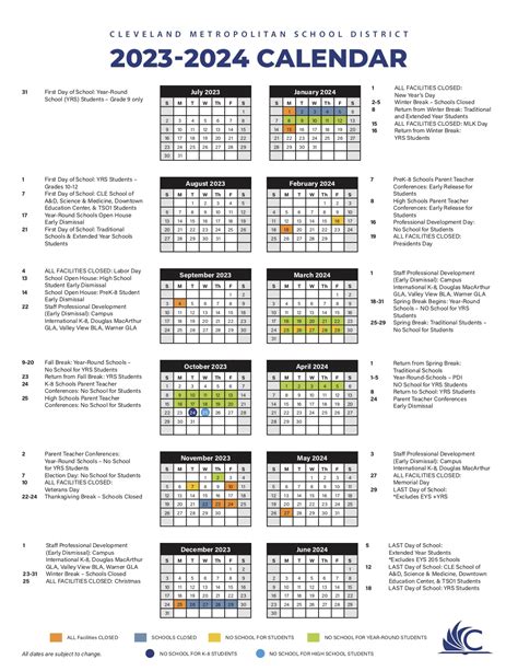 School Calendar – BEC Cleveland