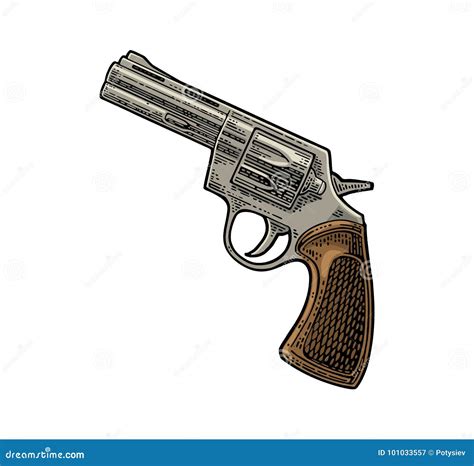 Revolver with Short Barrel and Bullets. Vector Engraving Vintage Illustrations. Stock Vector ...