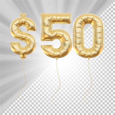 Premium PSD | 50 Dollar Gold Balloons Number 3d