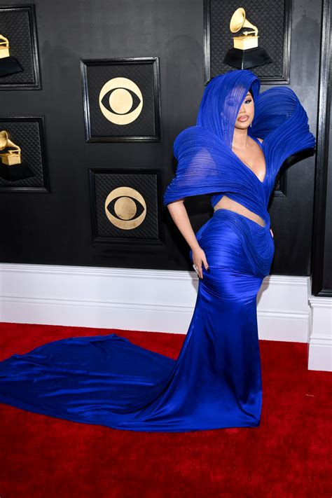 Cardi B Wears Sculptural Blue Couture Dress for Grammy Awards 2023