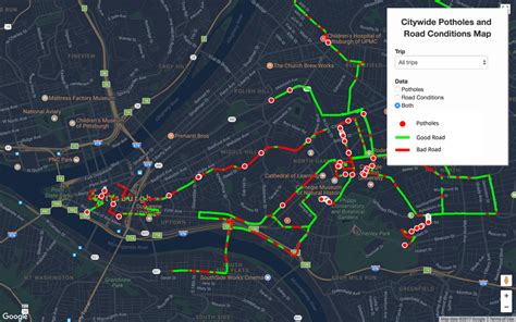 Road condition map of Pittsburgh, PA showing classification results ...