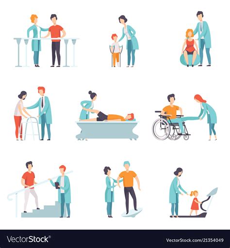 Flat set people on rehabilitation Royalty Free Vector Image