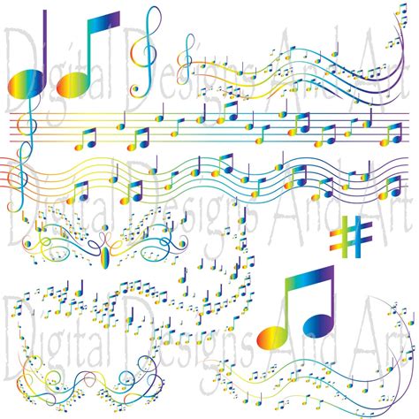 Rainbow Music clipart colorful notes clip art Digital