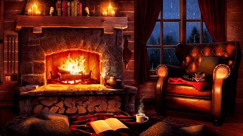 Stormy Night Cozy Cabin Ambience with Relaxing Rain and Fireplace Sounds for Sleeping and ...
