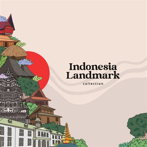 Indonesia Landmark. Hand drawn Indonesian cultures background 5591981 Vector Art at Vecteezy