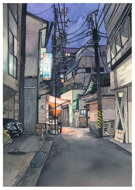 Tokyo at Night #04 on Behance | Urban painting, Watercolor city, City drawing