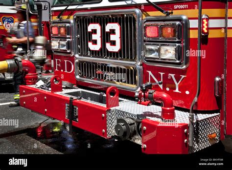 FDNY fire truck front grill Stock Photo - Alamy