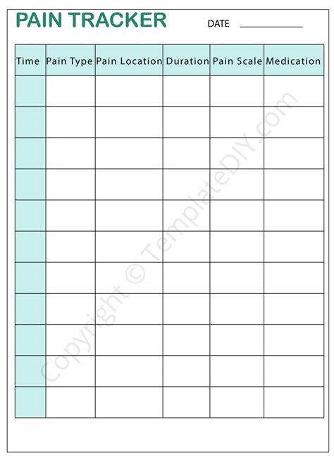 Pain Tracker Template Chart Printable PDF, Excel, Word