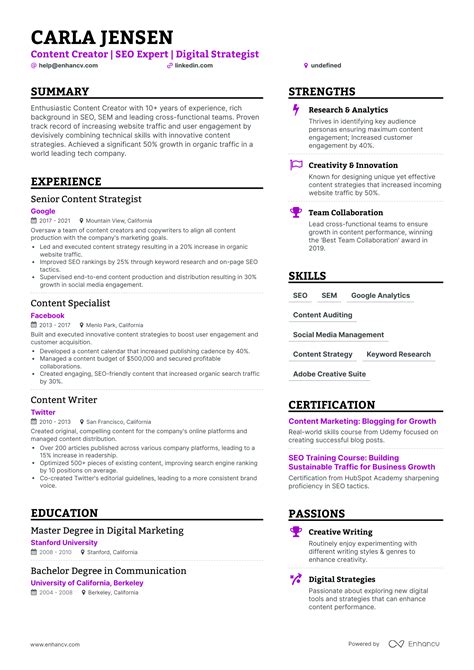 5 Content Creator Resume Examples & Guide for 2024