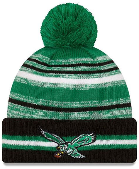 New Era Men's Kelly Green and Black Philadelphia Eagles 2021 NFL Sideline Historic Pom Cuffed ...