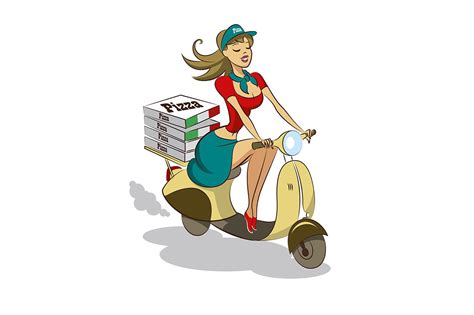 Pizza. Woman. Scooter | Illustrator Graphics ~ Creative Market