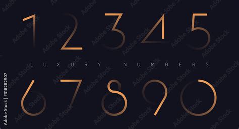 Golden line numbers vector font alphabet, modern minimal luxury flat design for your unique ...