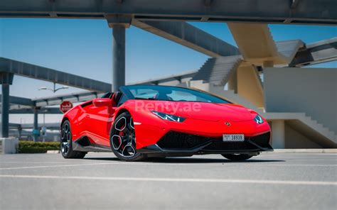 Rent a Red Lamborghini Huracan Spyder, 2017 ID-03754, in Dubai - Renty.ae