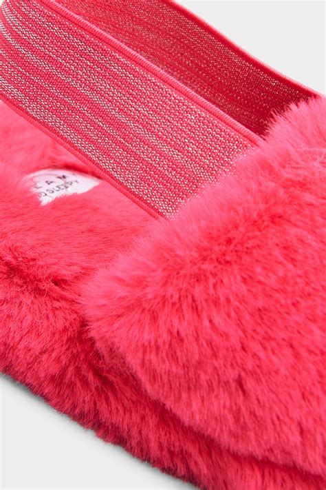 Pink Vegan Fur Slingback Slippers In Regular Fit | Long Tall Sally