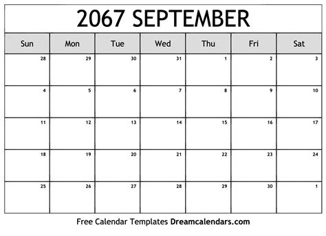 September 2067 Calendar - Free Printable with Holidays and Observances