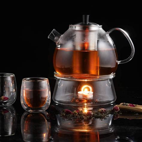 Ecooe 1500mL Teapot with Teapot Warmer, Glass Teapot with Stainless ...