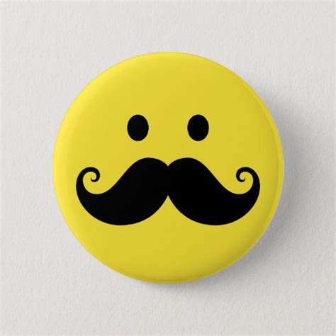 Fun yellow smiley face with handlebar mustache button | Zazzle.com