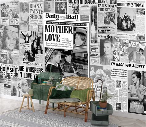 Newspaper Wallpaper Collage Creative Vintage Journal & News - Etsy