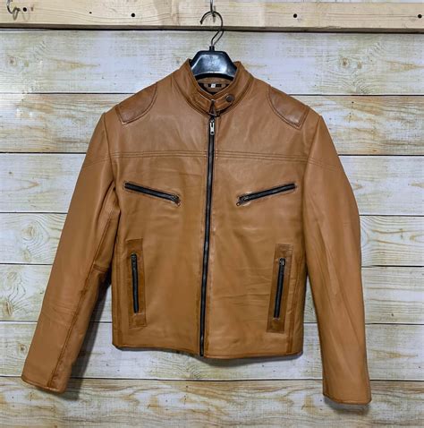 Tan Leather Jacket Men Biker Jacket Leather Motorcycle Jacket ...