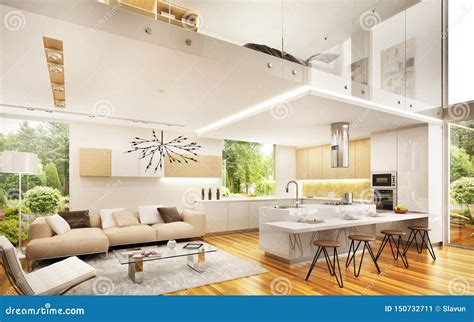 Interior Design in a Large Modern House Stock Image - Image of estate ...