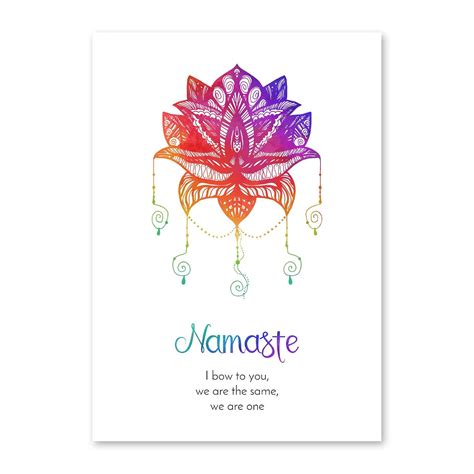 Namaste Quote Print, Colourful Lotus Yoga Zen Quote Wall Art, Unframed ...