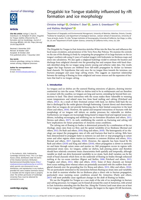 Drygalski Ice Tongue Stability Influenced by Rift Formation and Ice Morphology - DocsLib