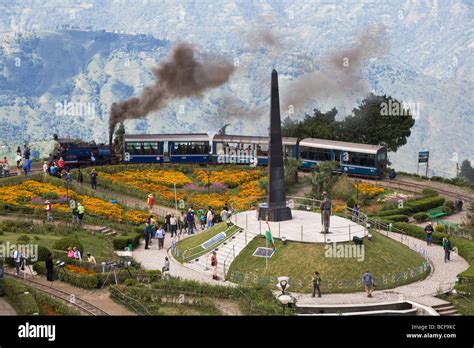 India, West Bengal, Darjeeling, Batasia Loop, Steam train of the ...