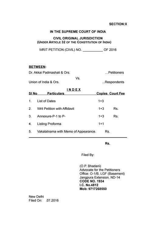 WRIT- Petition-Revised-and-Formatted-Draft-7.7.2016-2 - SECTION:X IN THE SUPREME COURT OF INDIA ...