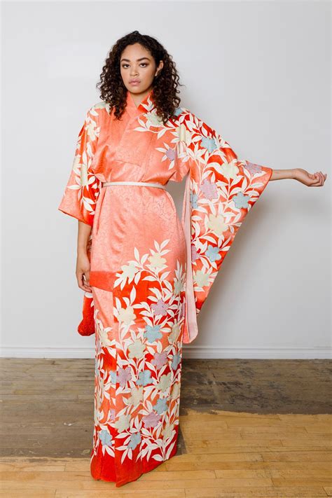 Silk Floral Kimono // Pink & Red Kimono // Vintage Japanese Furisode // Kimono Dress // House ...