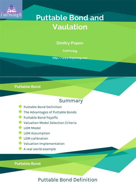 Puttable Bond and Valuation | Bonds (Finance) | Valuation (Finance)