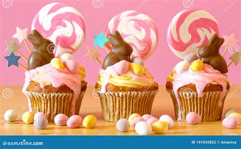 Easter Theme Candy Land Drip Cupcakes in Party Table Setting. Stock Photo - Image of children ...