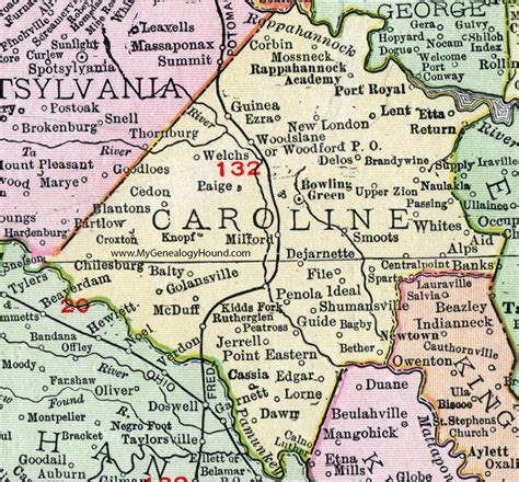 Caroline County, Virginia, Map, 1911, Rand McNally, Bowling Green ...