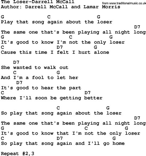 Country Music:The Loser-Darrell Mccall Lyrics and Chords