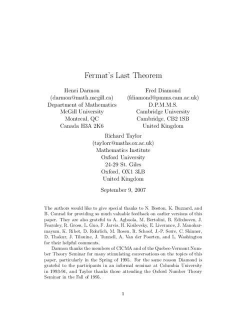 (PDF) Fermat’s Last Theorem | Henri Darmon - Academia.edu