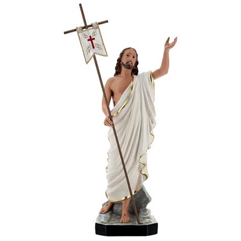 Jesus Resurrection statue with cross flag, 40 cm painted resin Arte ...