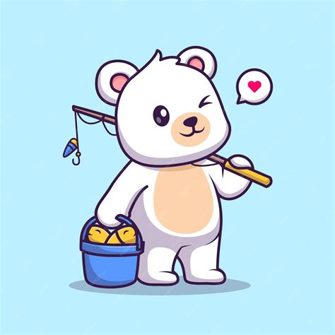 Free Vector | Cute polar bear fishing fish cartoon vector icon illustration animal holiday icon ...