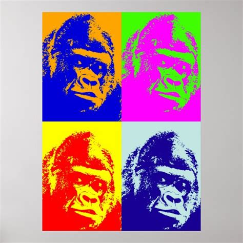 Four Multicolor Gorilla Pop Art Poster | Zazzle.com