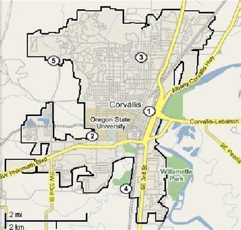 Map of Corvallis, OR. The five fire stations within the city limits are... | Download Scientific ...